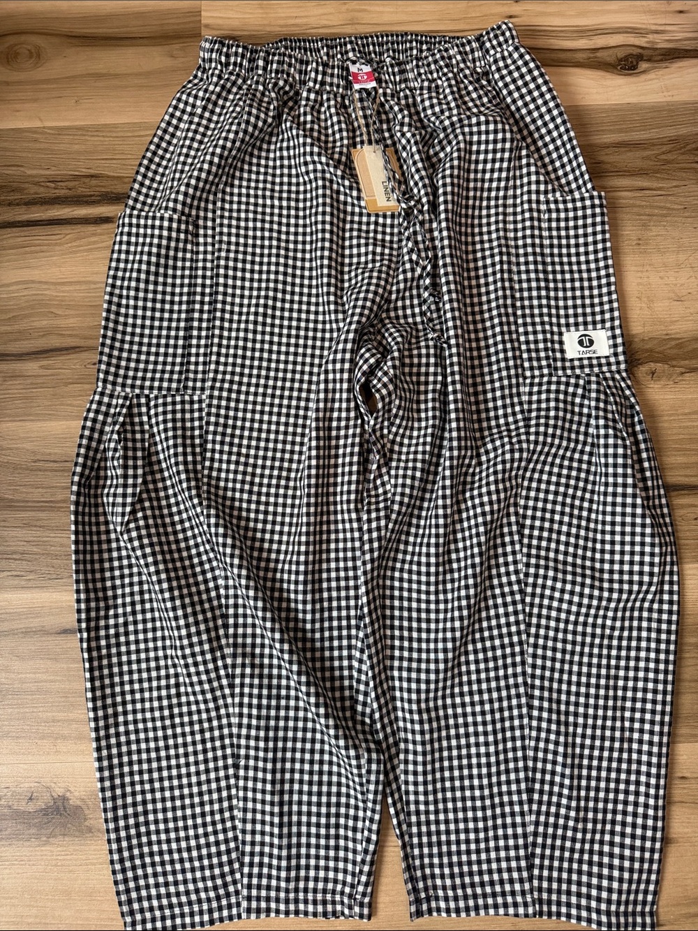 Relaxed Gingham Drawstring Pants - Black/White